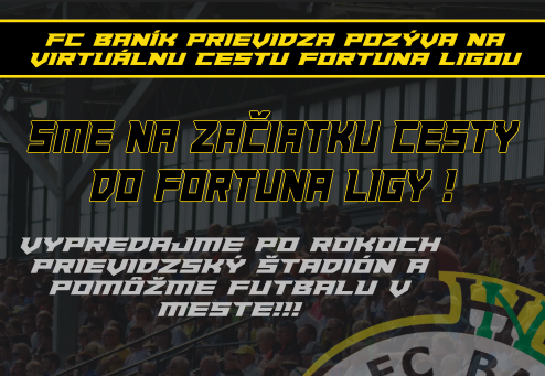 Vypredajme štadión a pomôžme futbalu v Prievidzi. Cieľom je virtuálne prekonať historickú hranicu 8532 divákov