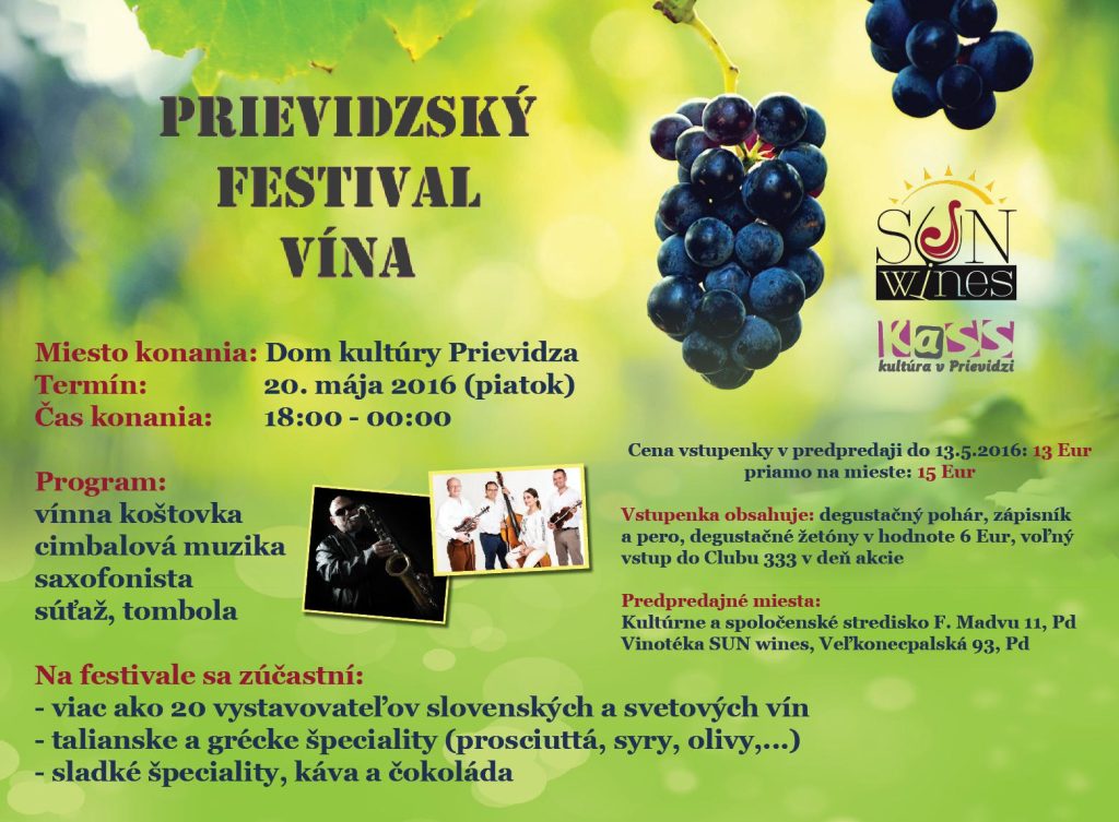 Náš partner SUN wines organizuje Prievidzský festival vína!