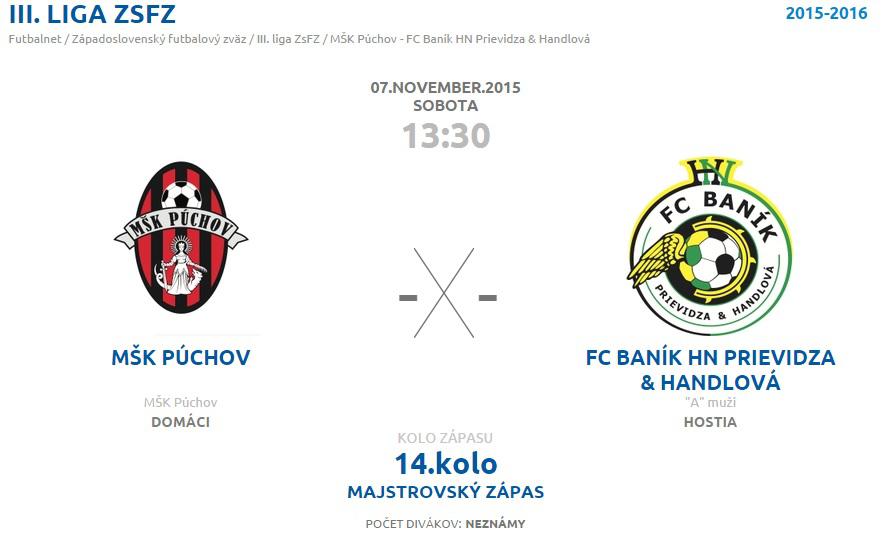 14. kolo „A“ MUŽOV v Púchove!
