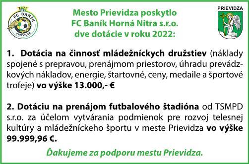 Poďakovanie mestu Prievidza 2022