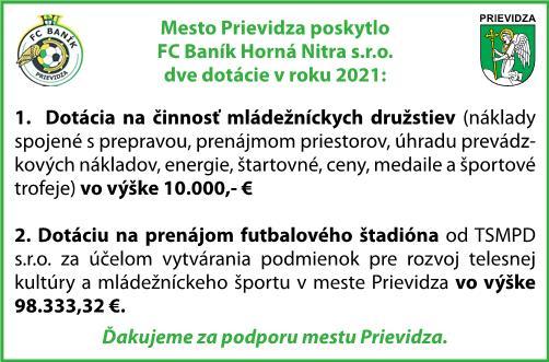 Poďakovanie mestu Prievidza 2021