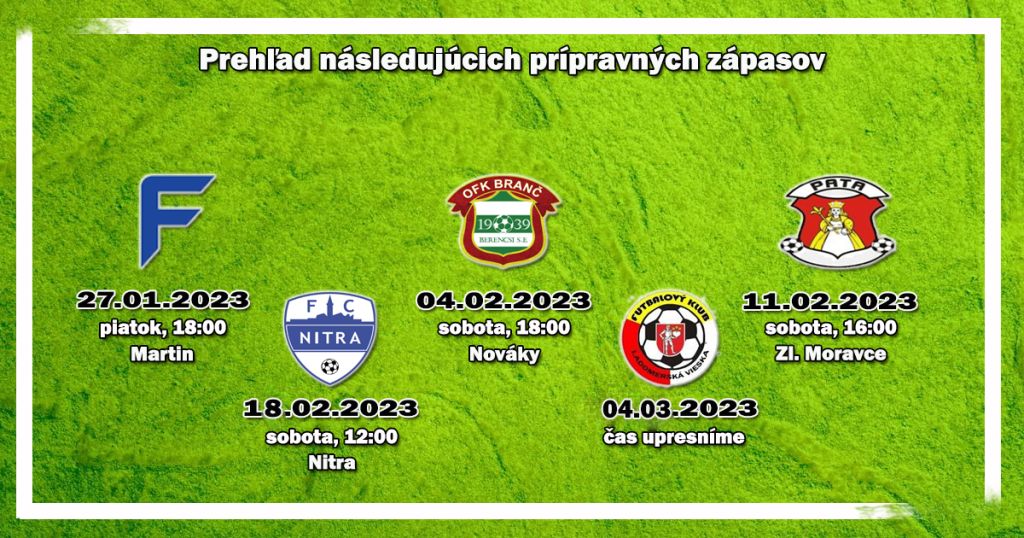 Prehľad prípravných zápasov pred jarnou časťou sezóny !